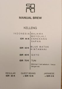 menu SORA – Artisan Coffee 1